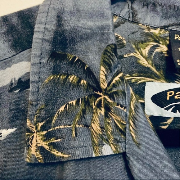 PALMWAVE Hawaiian Surfer Palm Trees Island Blue Shirt Surfer Tropical Men Medium - Picture 12 of 16